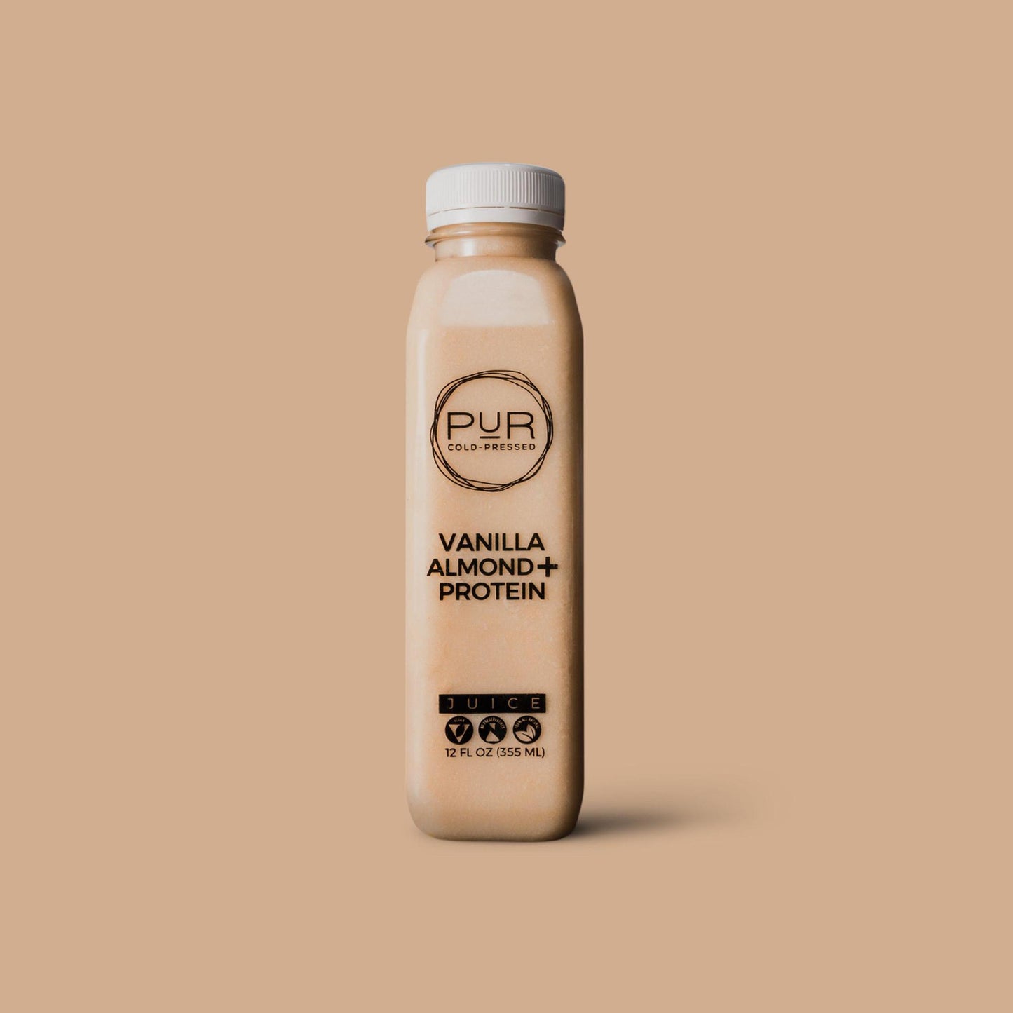 PUR juice cleanse cold pressed juice VANILLA ALMOND + PROTEIN - ALMOND MILK Almond Milk with Protein | Rich Vanilla Flavor | PUR Individual Protein Plant Based Mylk