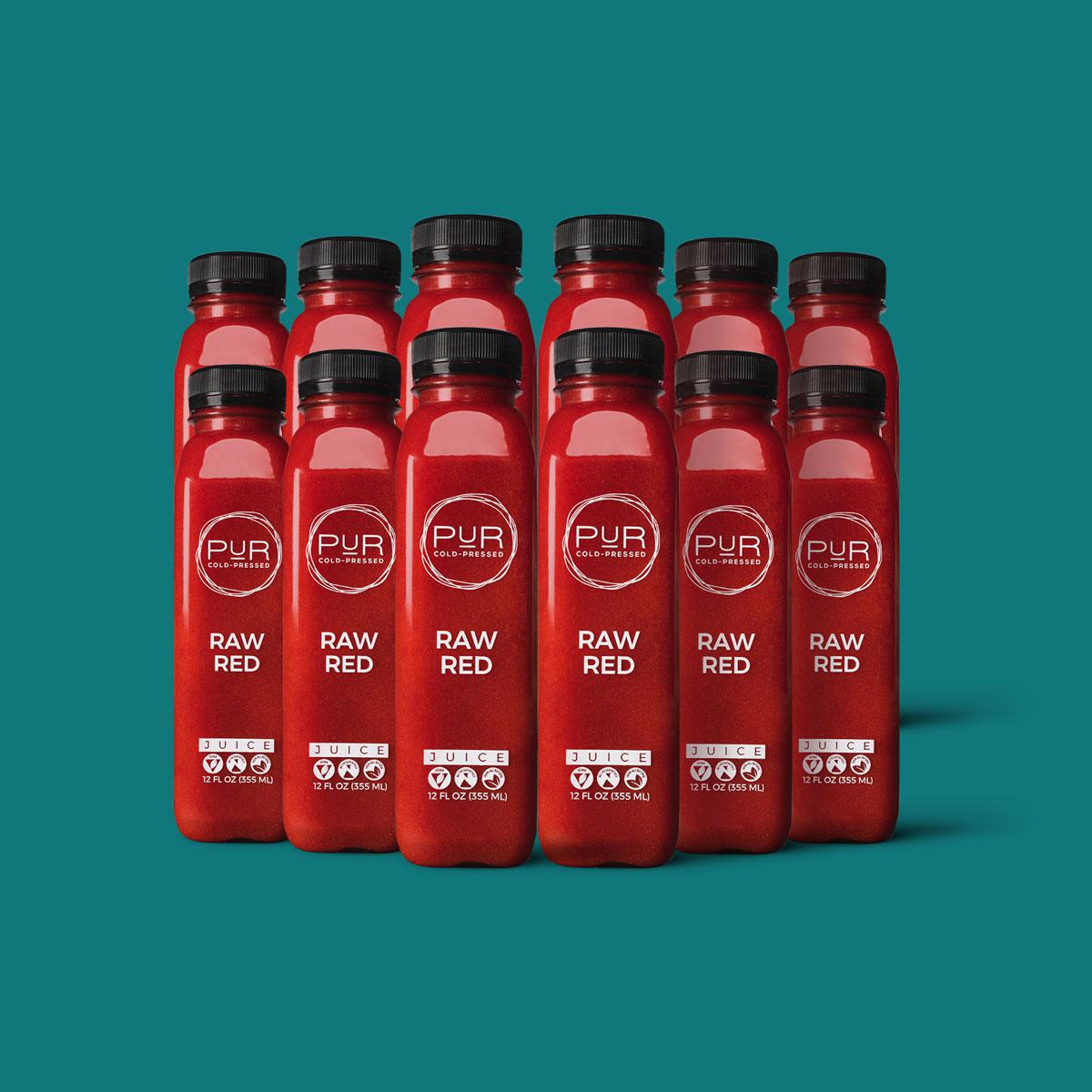 PUR juice cleanse cold pressed juice RAW RED - JUICE KIT PUR Raw Red Beet Root Vegetable Juice Daily Pack Juice Kit